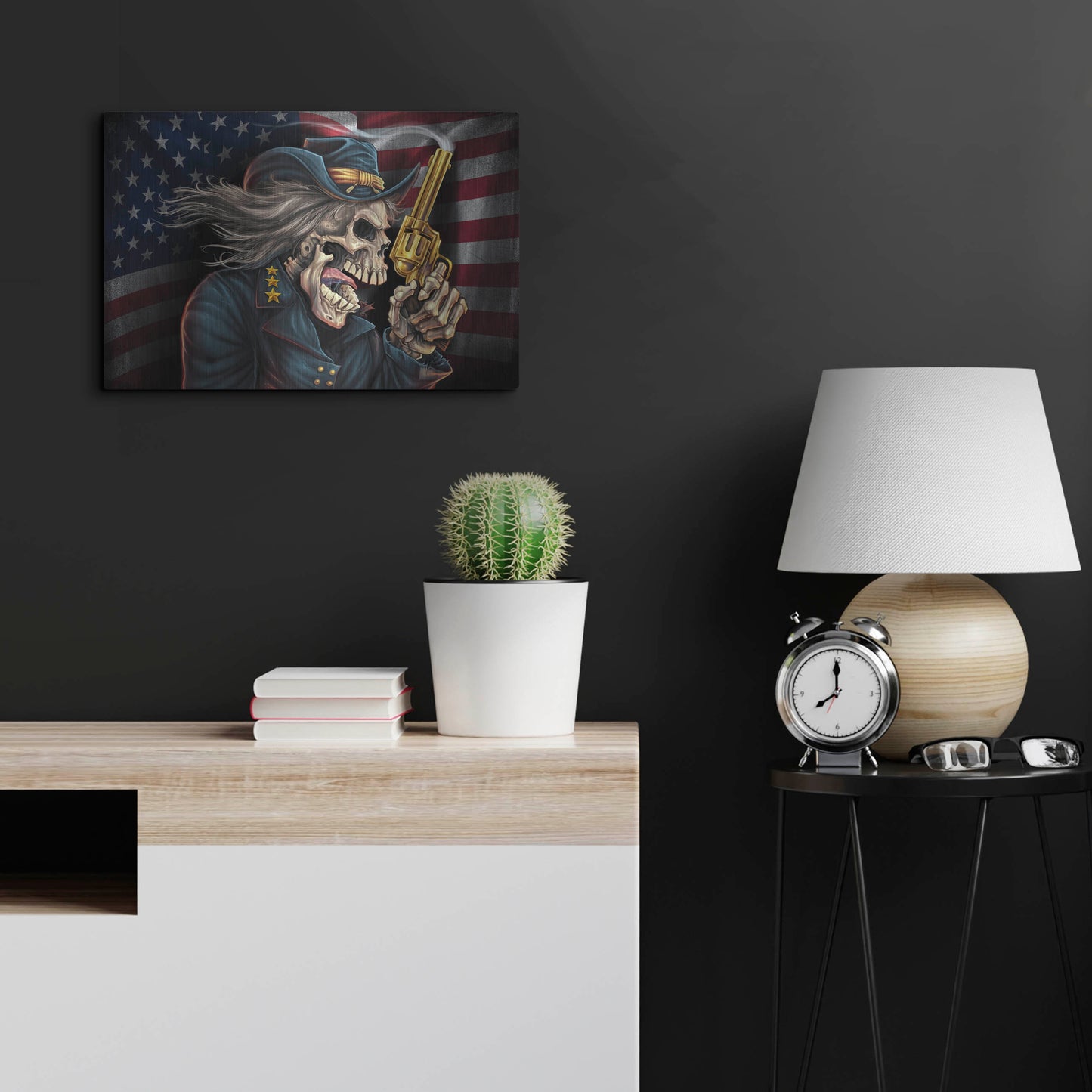 Luxe Metal Art 'Yankee Skull General' by Flyland Designs, Metal Wall Art,24x16