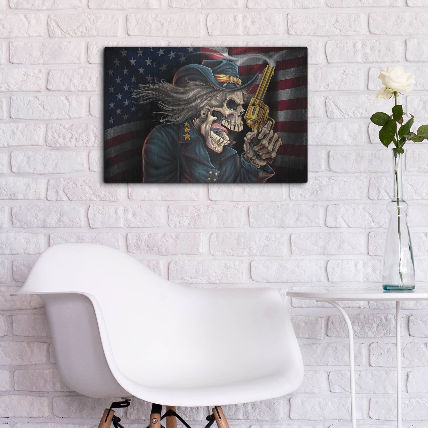 Luxe Metal Art 'Yankee Skull General' by Flyland Designs, Metal Wall Art,24x16