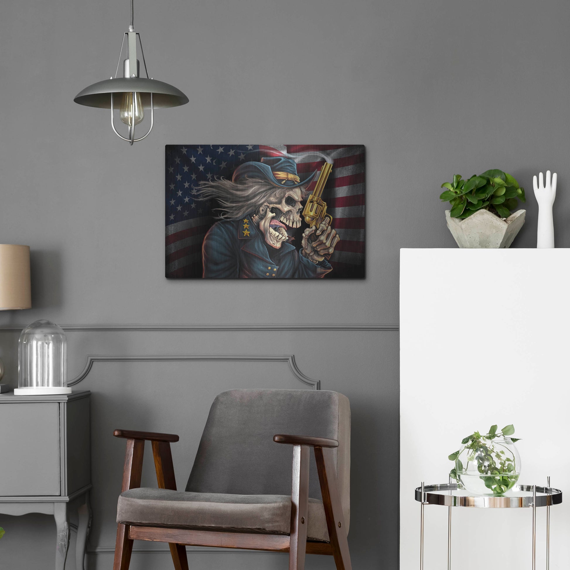 Luxe Metal Art 'Yankee Skull General' by Flyland Designs, Metal Wall Art,24x16