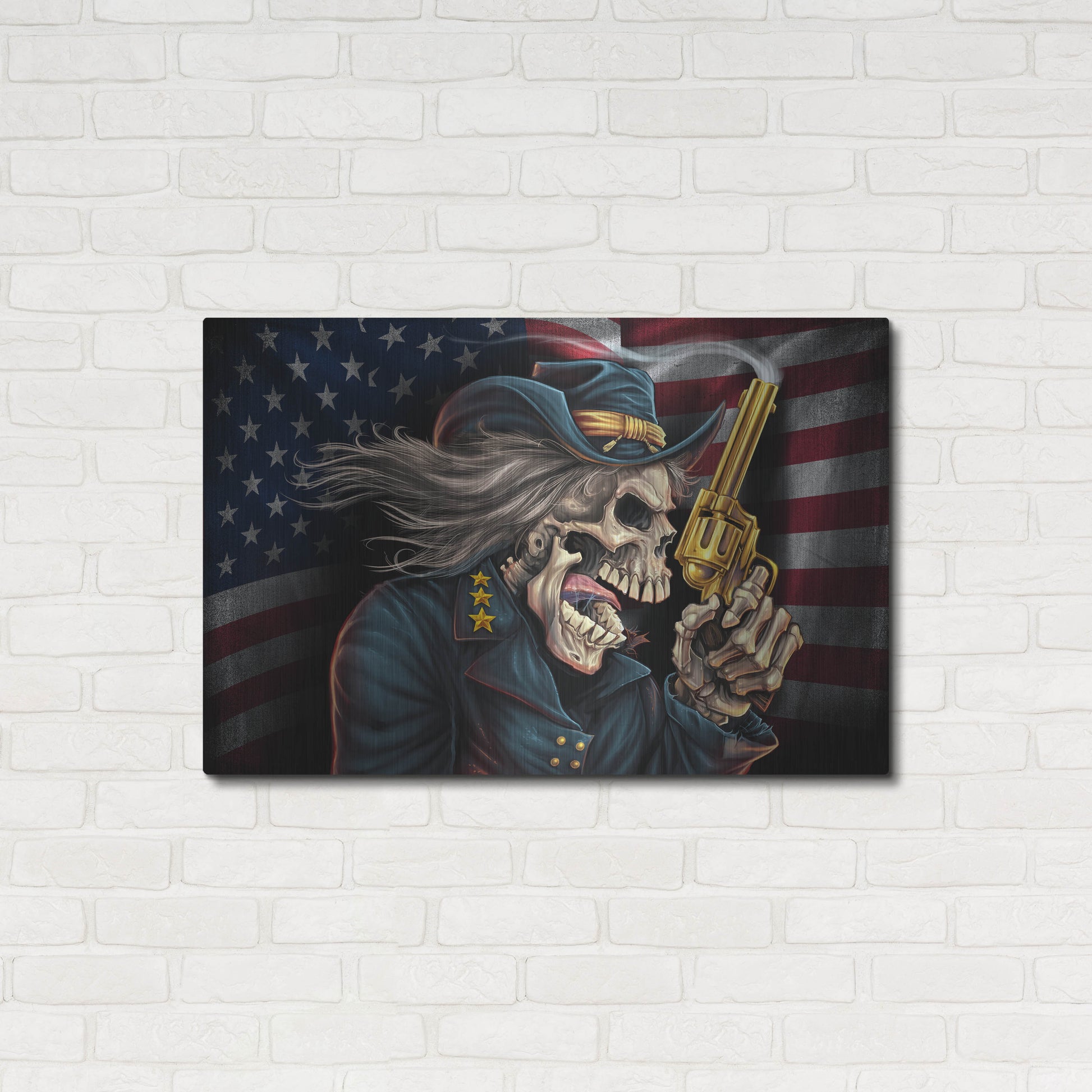 Luxe Metal Art 'Yankee Skull General' by Flyland Designs, Metal Wall Art,36x24