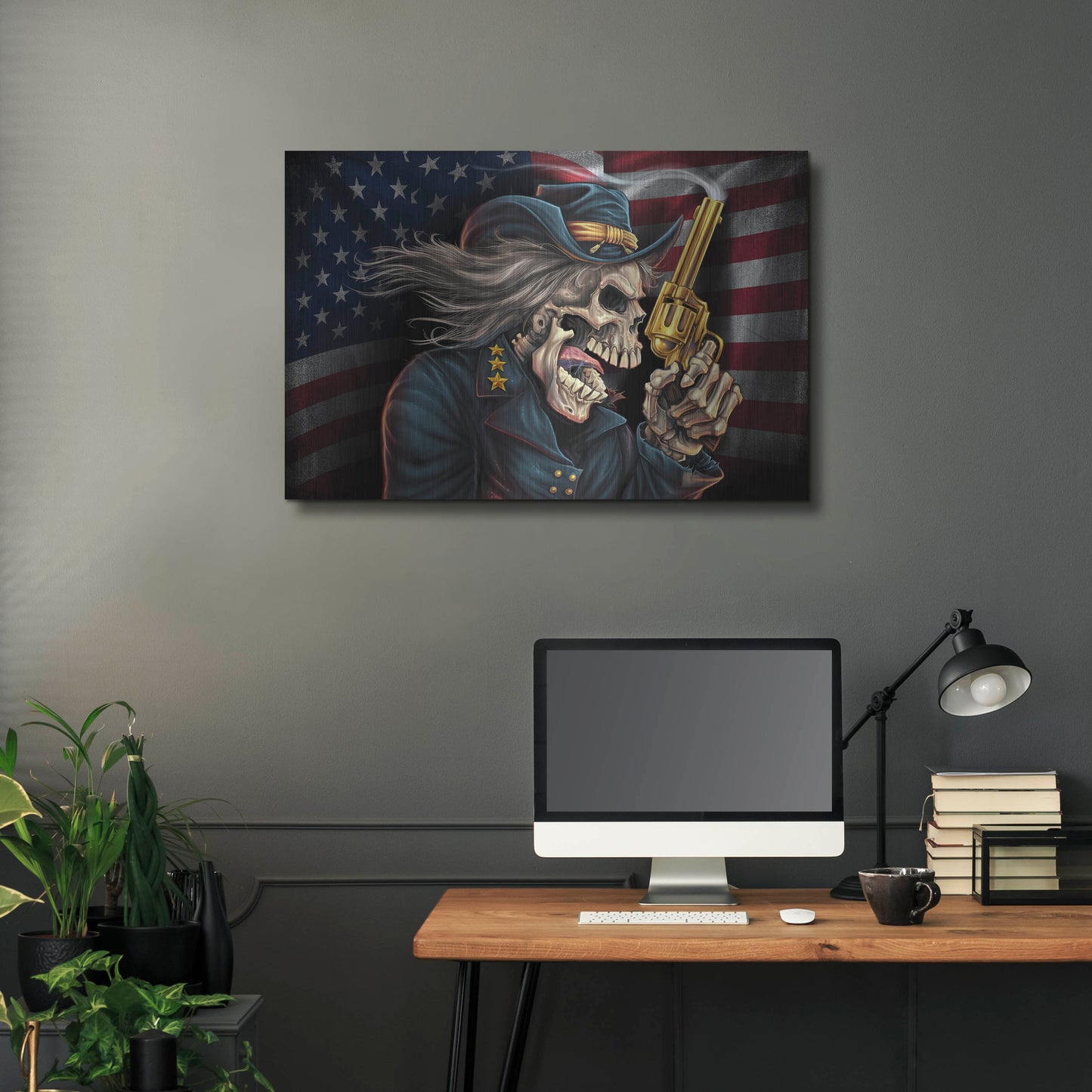 Luxe Metal Art 'Yankee Skull General' by Flyland Designs, Metal Wall Art,36x24