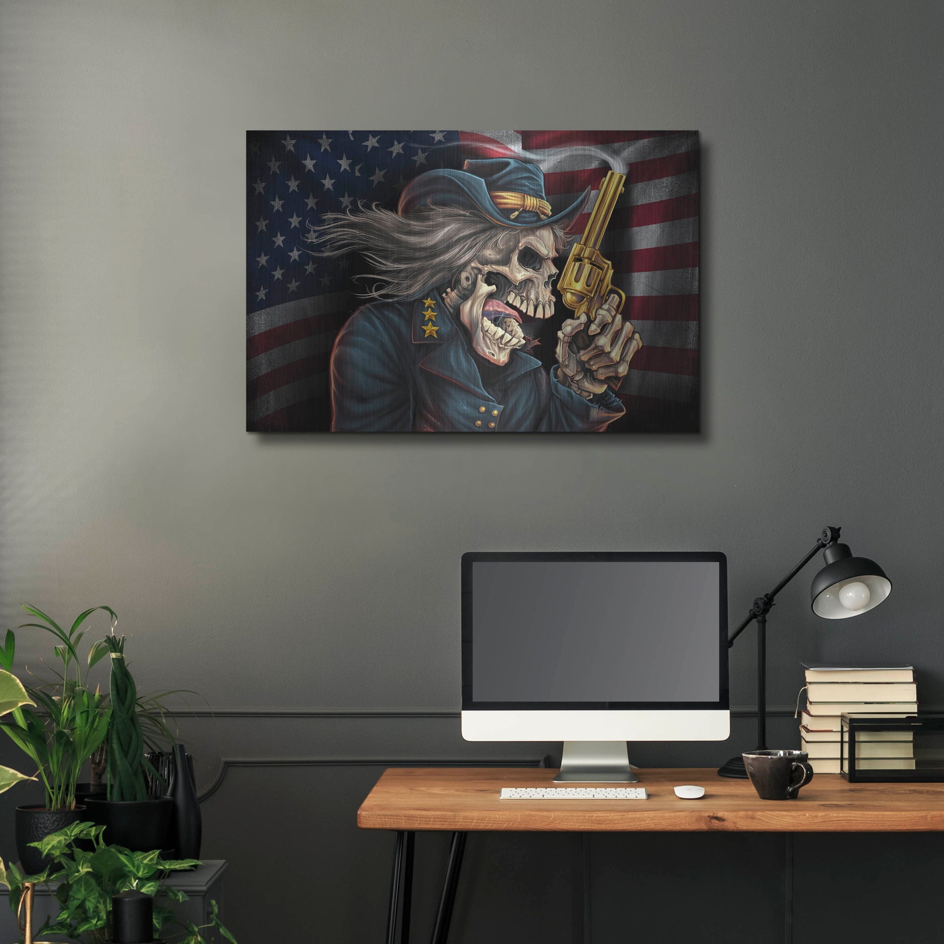 Luxe Metal Art 'Yankee Skull General' by Flyland Designs, Metal Wall Art,36x24