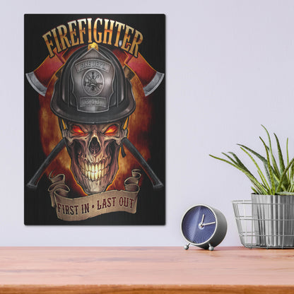 Luxe Metal Art 'Fire Fighter Skull' by Flyland Designs, Metal Wall Art,12x16