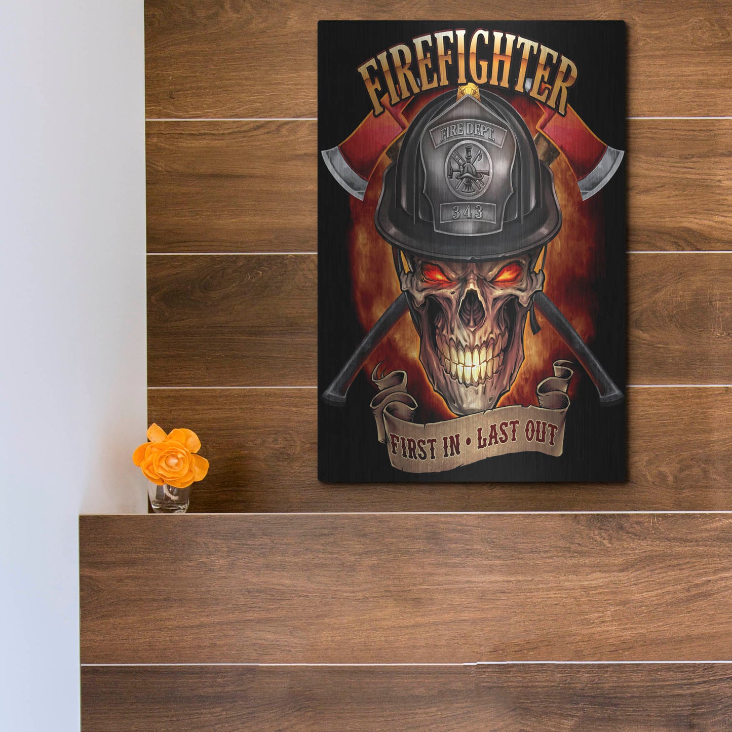 Luxe Metal Art 'Fire Fighter Skull' by Flyland Designs, Metal Wall Art,12x16