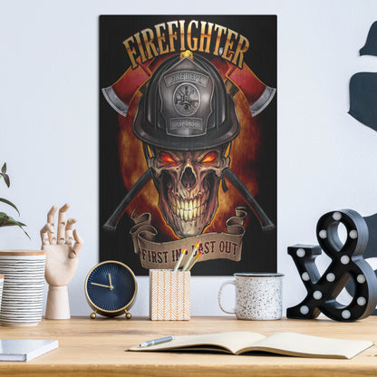 Luxe Metal Art 'Fire Fighter Skull' by Flyland Designs, Metal Wall Art,12x16