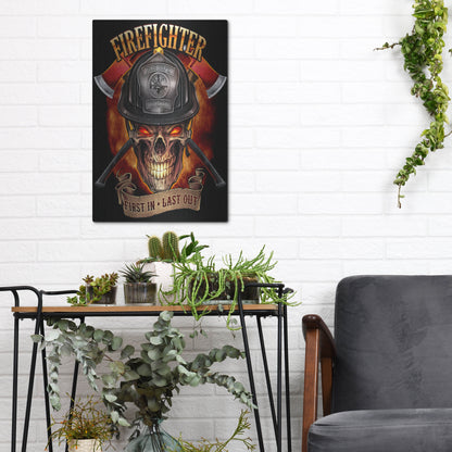 Luxe Metal Art 'Fire Fighter Skull' by Flyland Designs, Metal Wall Art,12x16