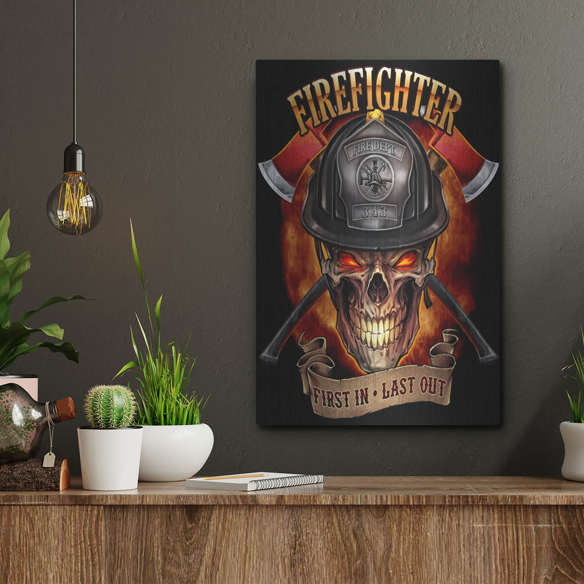 Luxe Metal Art 'Fire Fighter Skull' by Flyland Designs, Metal Wall Art,12x16