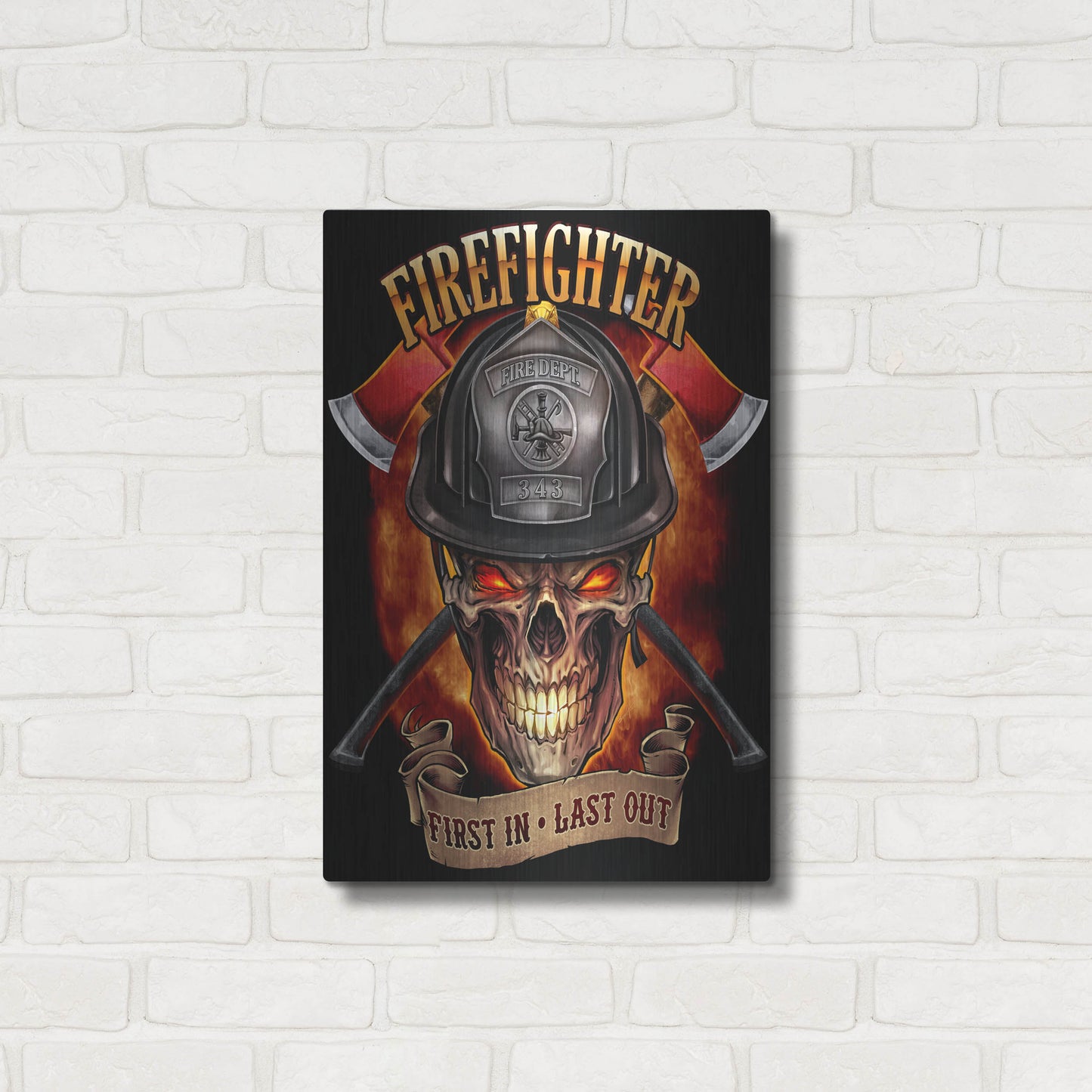Luxe Metal Art 'Fire Fighter Skull' by Flyland Designs, Metal Wall Art,16x24