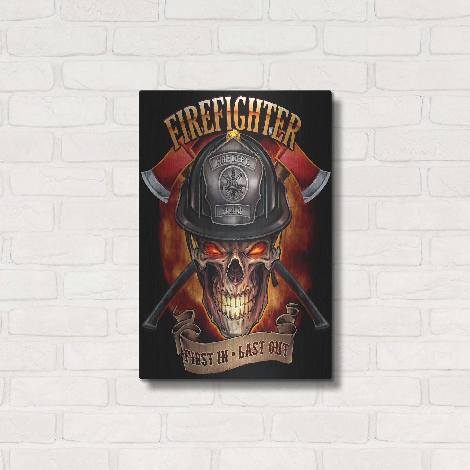 Luxe Metal Art 'Fire Fighter Skull' by Flyland Designs, Metal Wall Art,16x24
