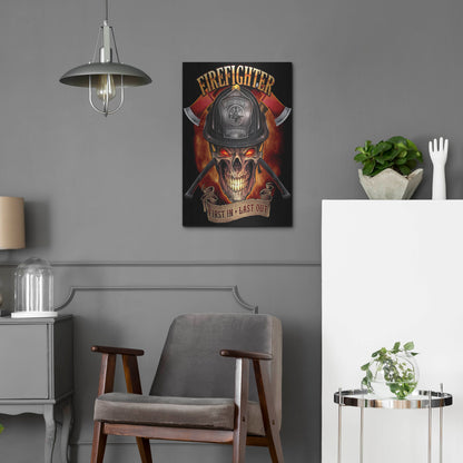 Luxe Metal Art 'Fire Fighter Skull' by Flyland Designs, Metal Wall Art,16x24