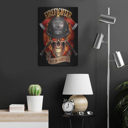 Luxe Metal Art 'Fire Fighter Skull' by Flyland Designs, Metal Wall Art,16x24