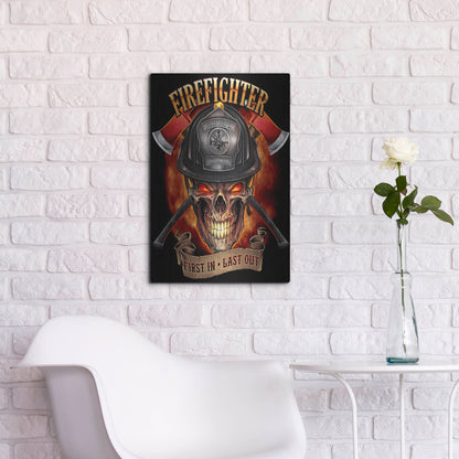 Luxe Metal Art 'Fire Fighter Skull' by Flyland Designs, Metal Wall Art,16x24