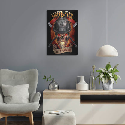 Luxe Metal Art 'Fire Fighter Skull' by Flyland Designs, Metal Wall Art,16x24