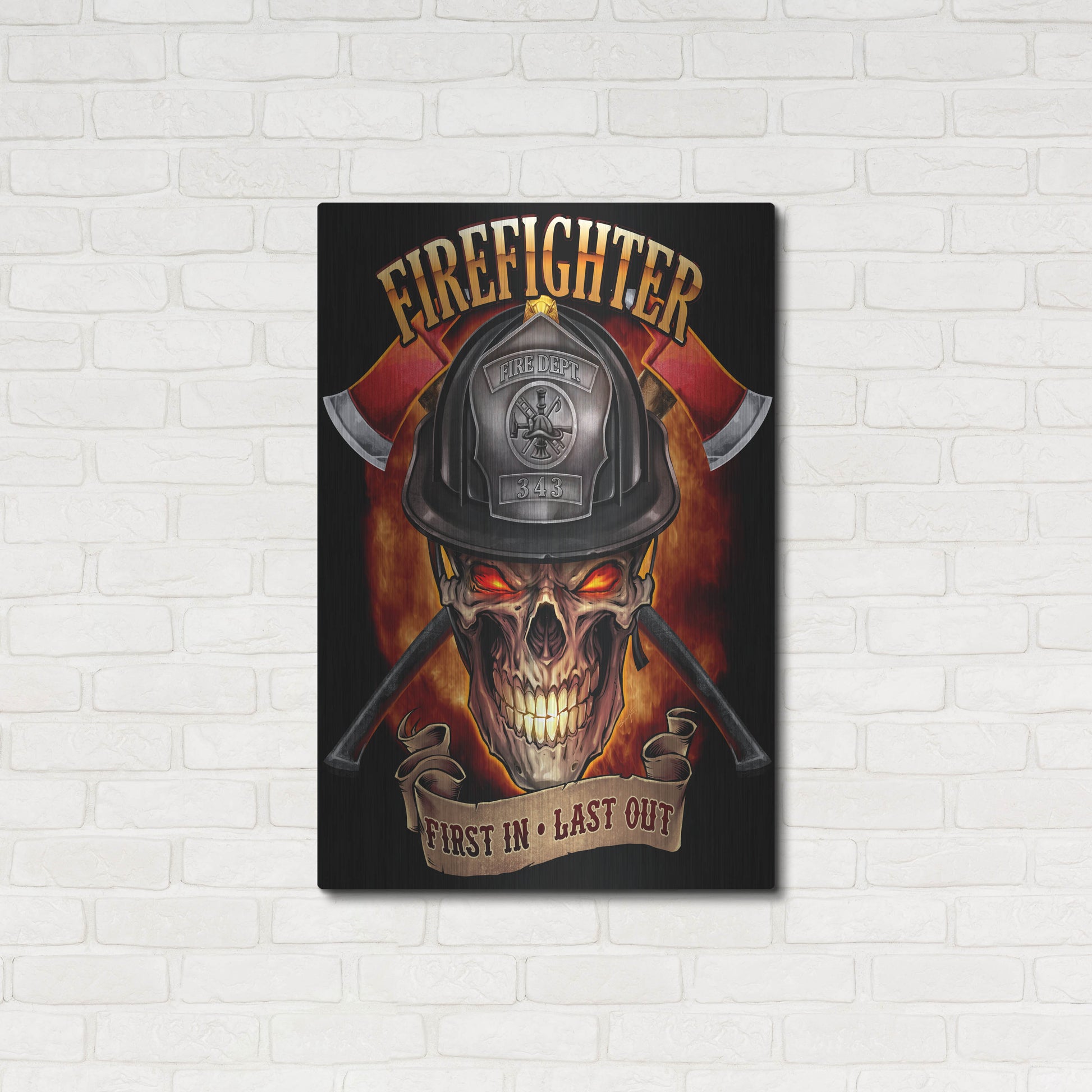 Luxe Metal Art 'Fire Fighter Skull' by Flyland Designs, Metal Wall Art,24x36