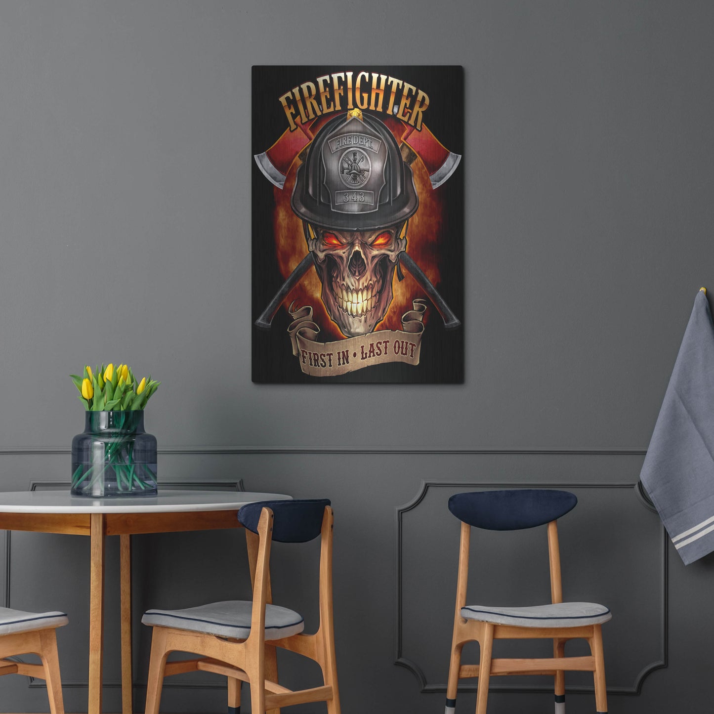 Luxe Metal Art 'Fire Fighter Skull' by Flyland Designs, Metal Wall Art,24x36