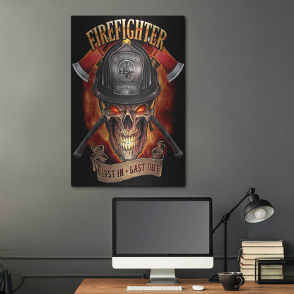 Luxe Metal Art 'Fire Fighter Skull' by Flyland Designs, Metal Wall Art,24x36