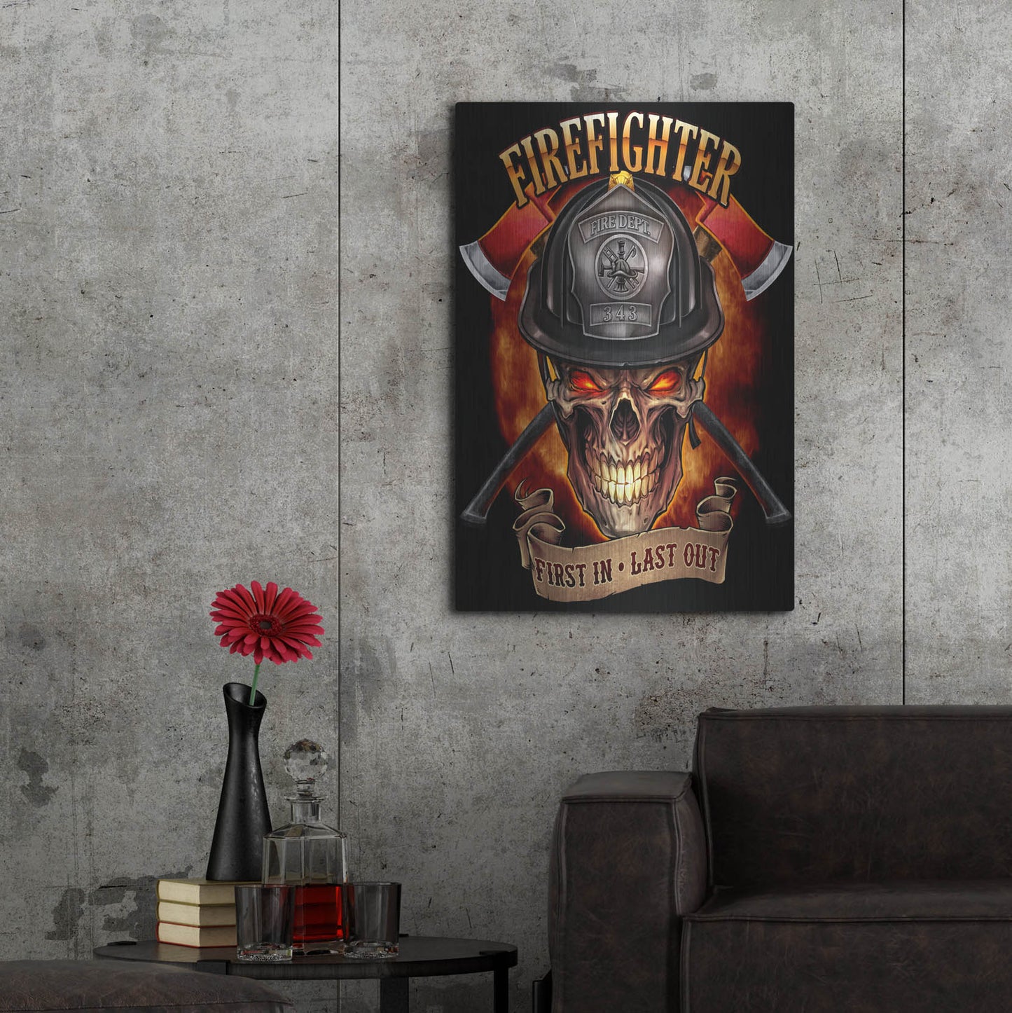 Luxe Metal Art 'Fire Fighter Skull' by Flyland Designs, Metal Wall Art,24x36