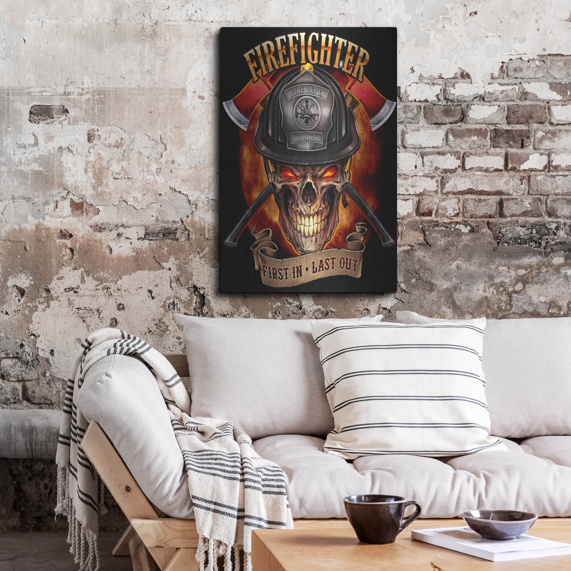 Luxe Metal Art 'Fire Fighter Skull' by Flyland Designs, Metal Wall Art,24x36
