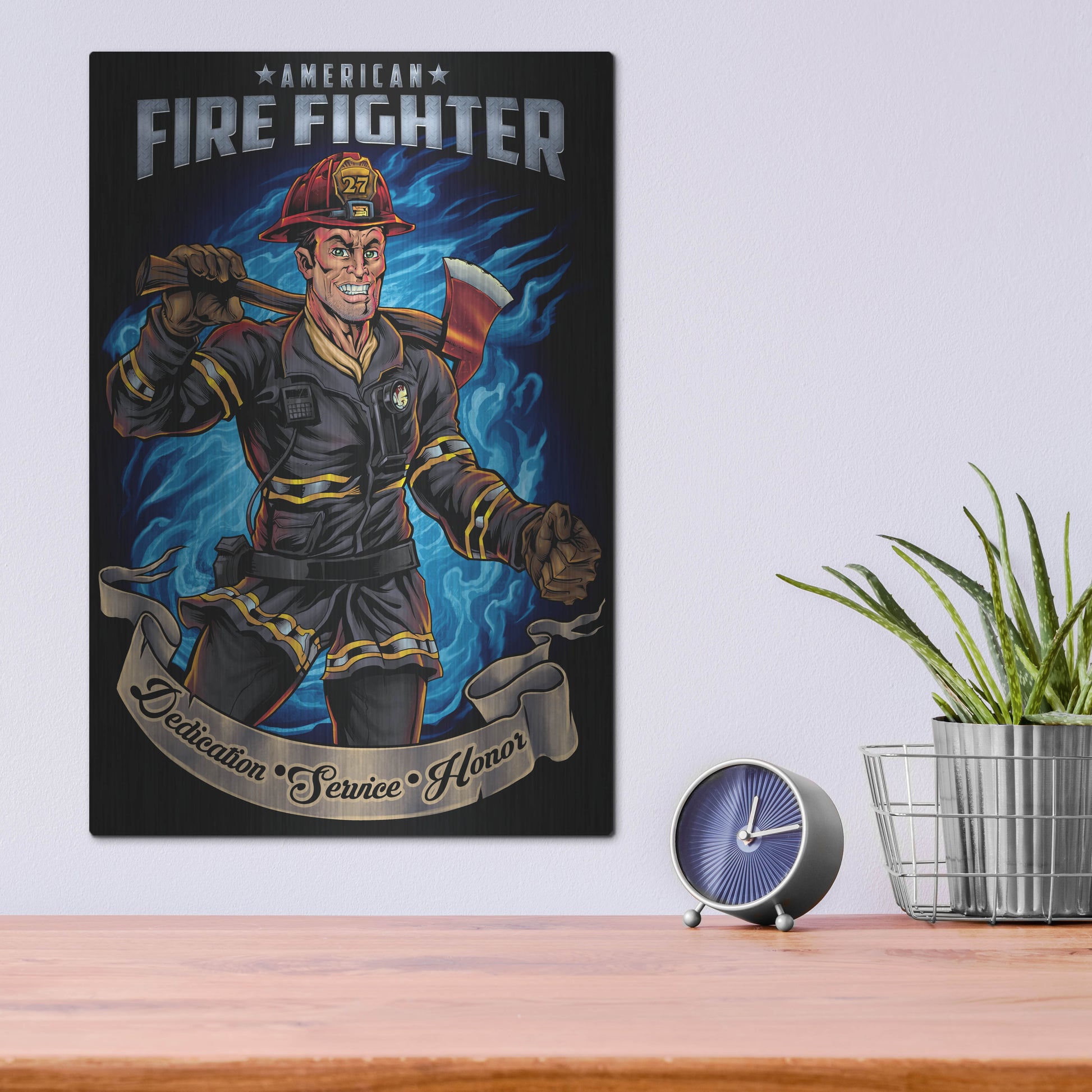 Luxe Metal Art 'Firefighter Human Template' by Flyland Designs, Metal Wall Art,12x16