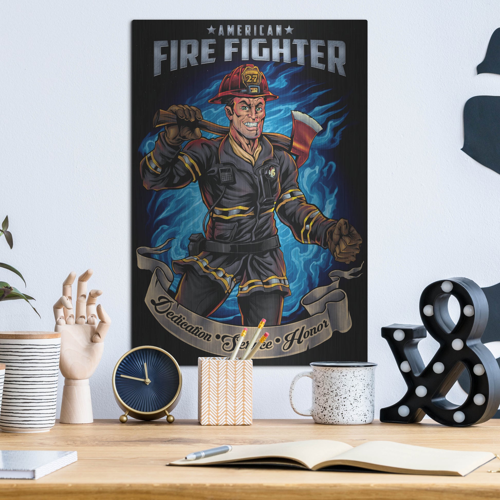 Luxe Metal Art 'Firefighter Human Template' by Flyland Designs, Metal Wall Art,12x16