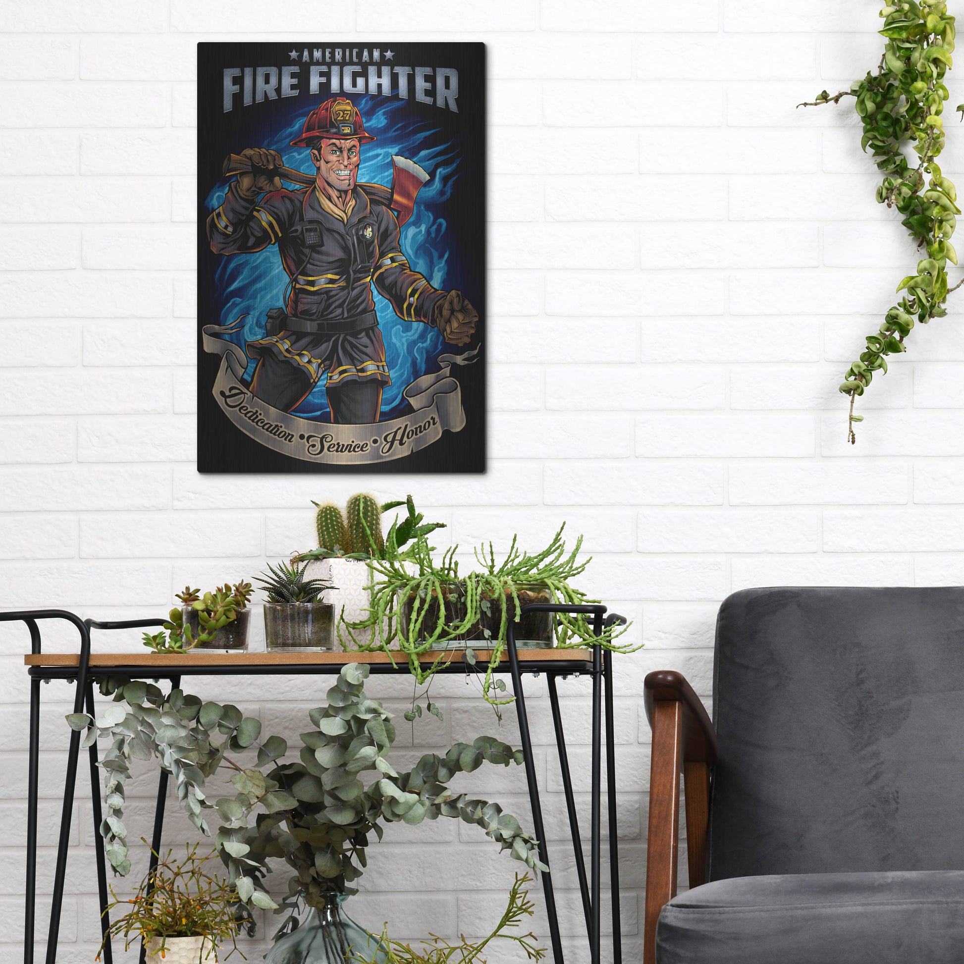 Luxe Metal Art 'Firefighter Human Template' by Flyland Designs, Metal Wall Art,12x16