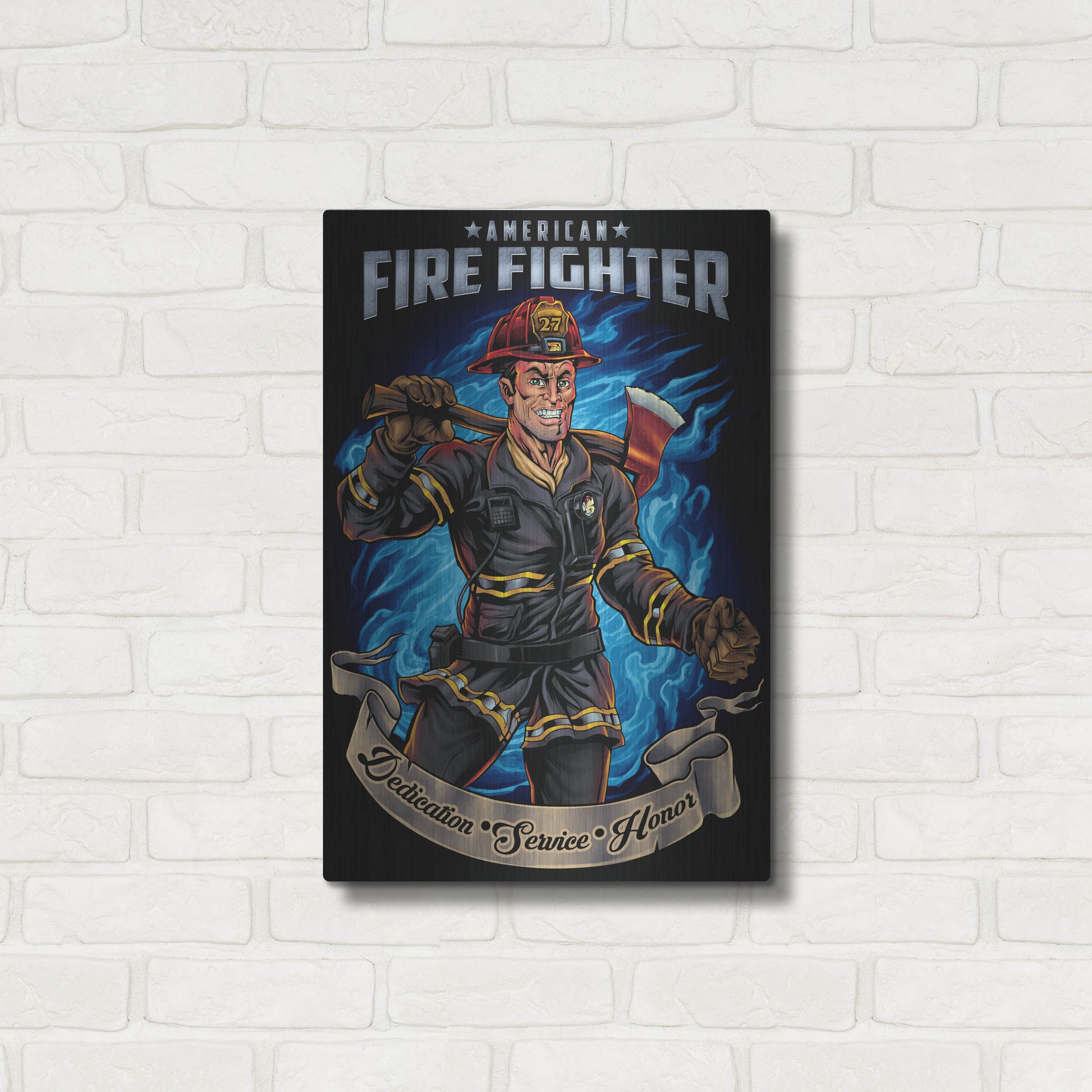 Luxe Metal Art 'Firefighter Human Template' by Flyland Designs, Metal Wall Art,16x24