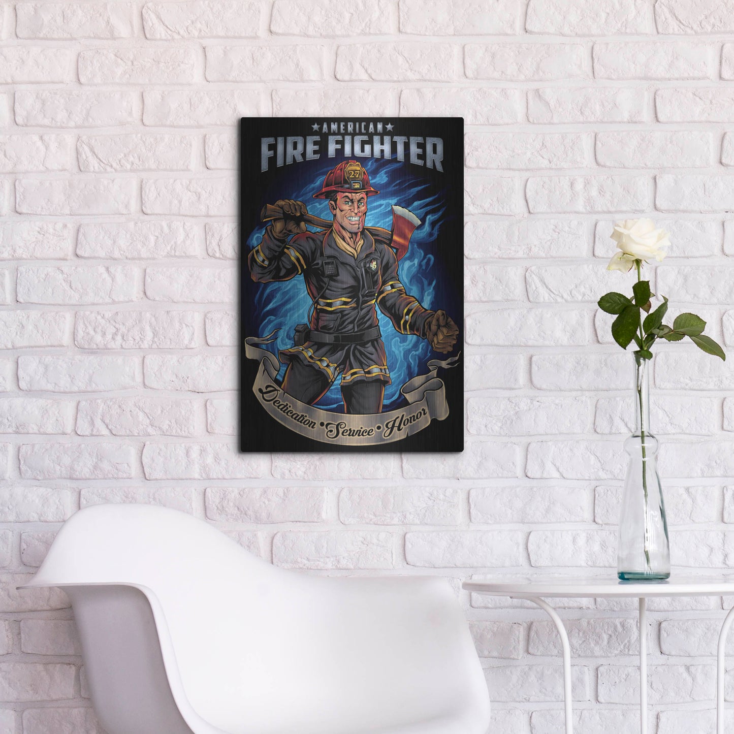 Luxe Metal Art 'Firefighter Human Template' by Flyland Designs, Metal Wall Art,16x24