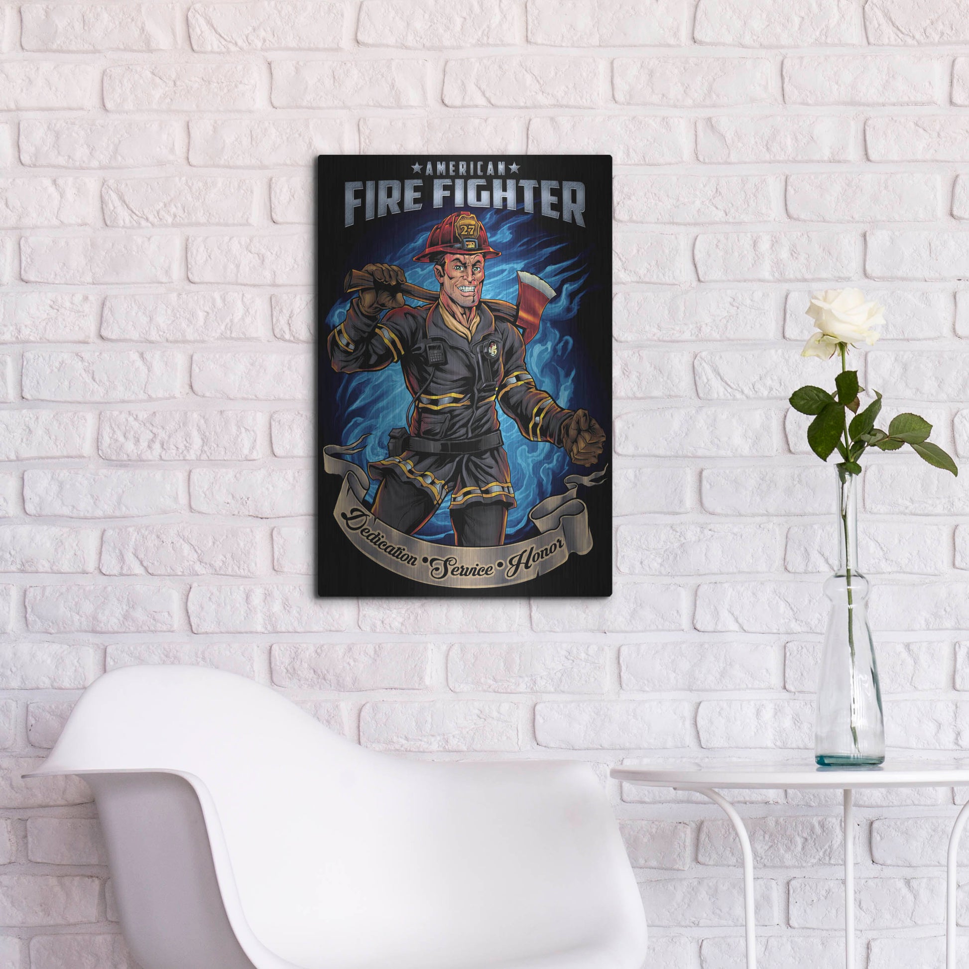 Luxe Metal Art 'Firefighter Human Template' by Flyland Designs, Metal Wall Art,16x24