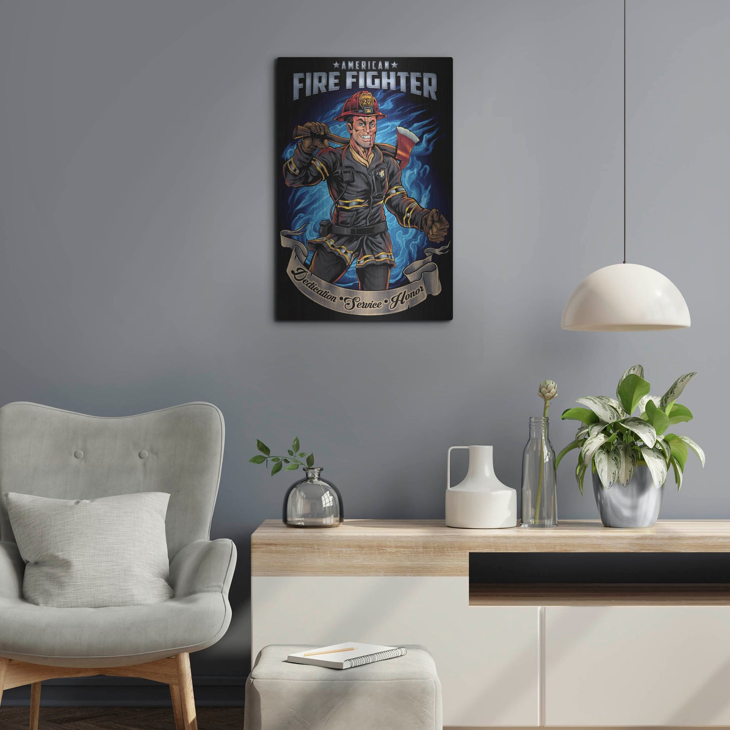 Luxe Metal Art 'Firefighter Human Template' by Flyland Designs, Metal Wall Art,16x24