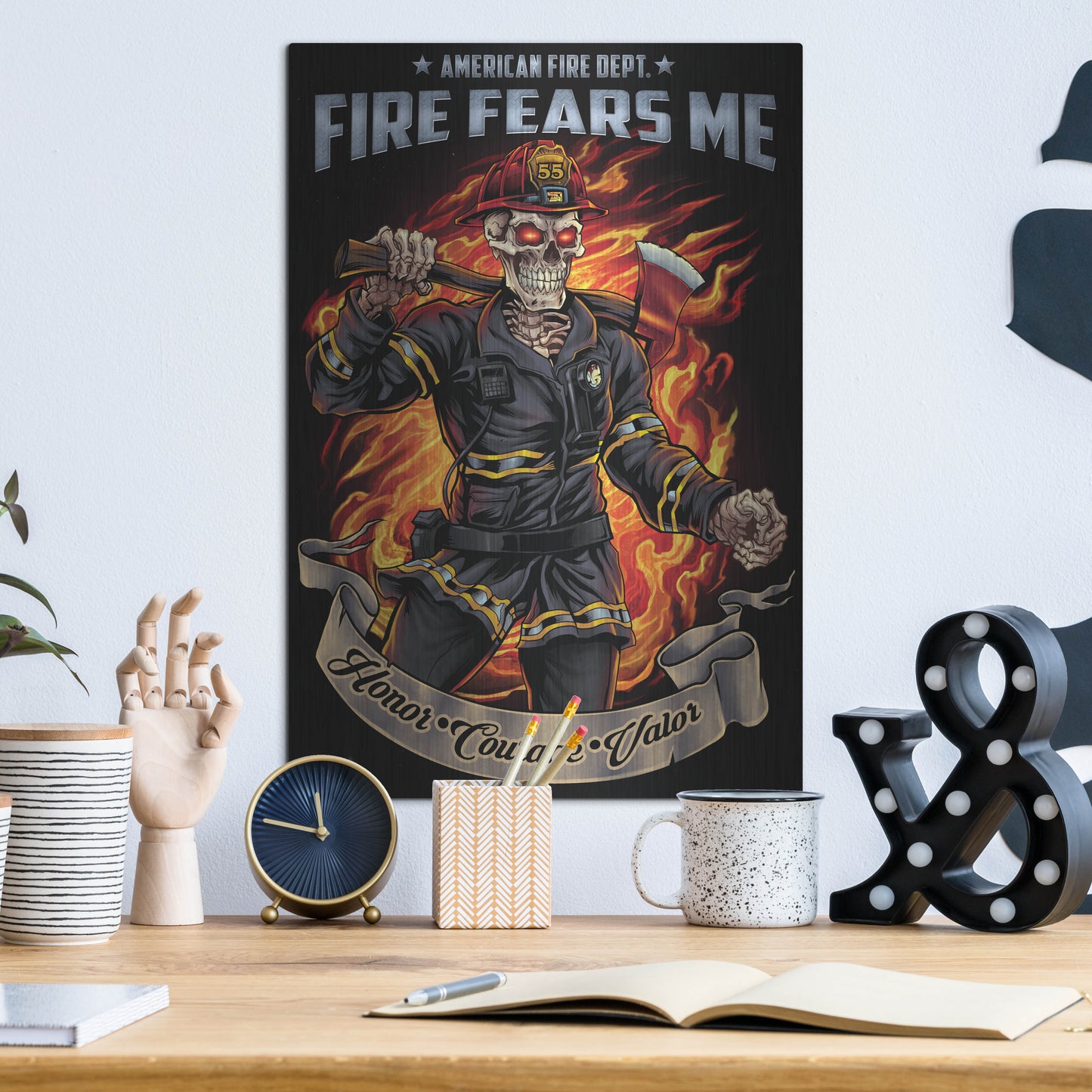 Luxe Metal Art 'Firefighter Template' by Flyland Designs, Metal Wall Art,12x16