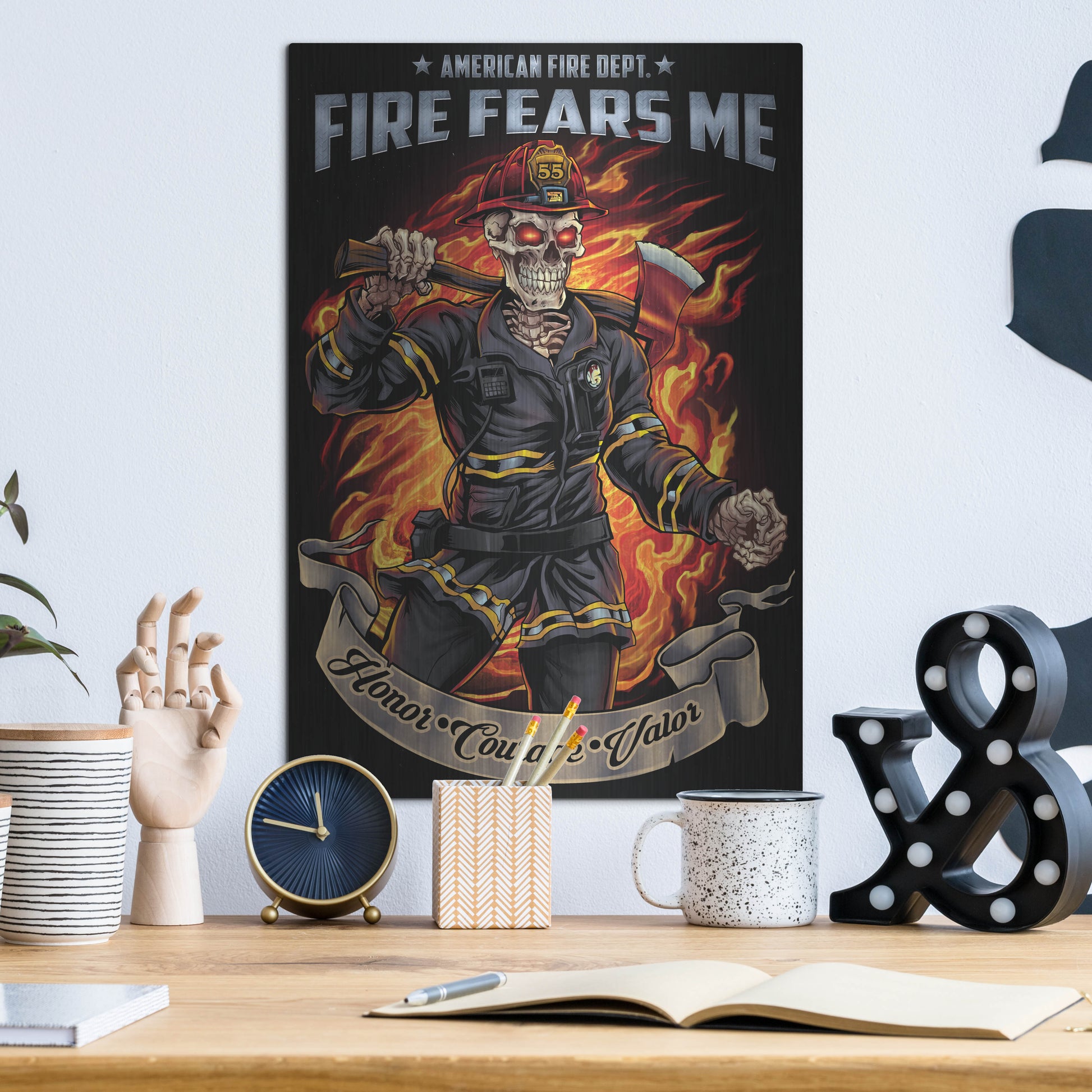 Luxe Metal Art 'Firefighter Template' by Flyland Designs, Metal Wall Art,12x16
