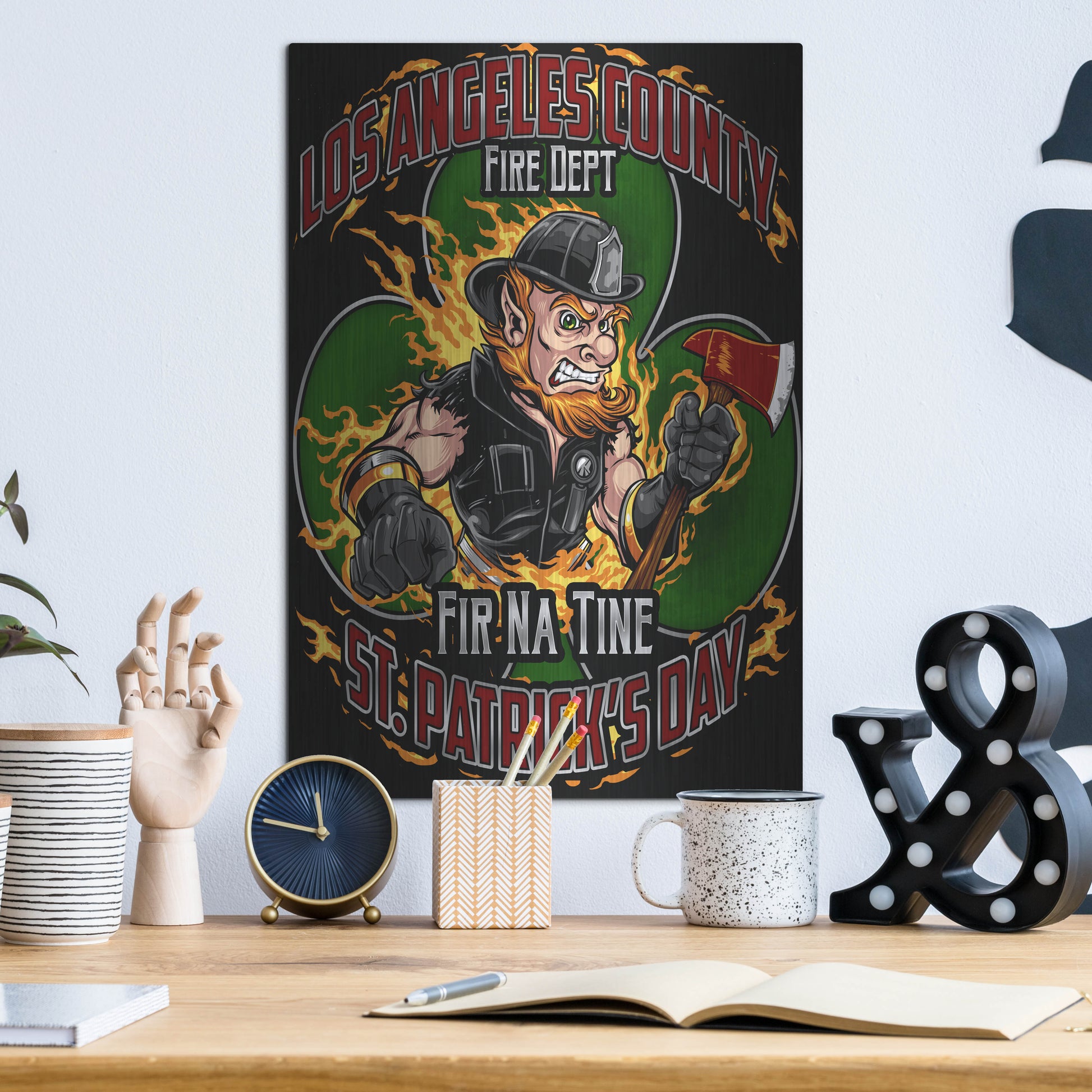 Luxe Metal Art 'Leprechaun fire-fighter 2016' by Flyland Designs, Metal Wall Art,12x16