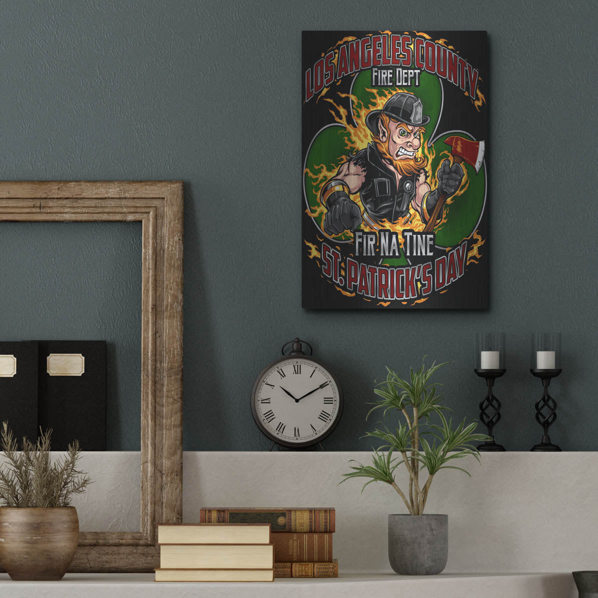 Luxe Metal Art 'Leprechaun fire-fighter 2016' by Flyland Designs, Metal Wall Art,12x16