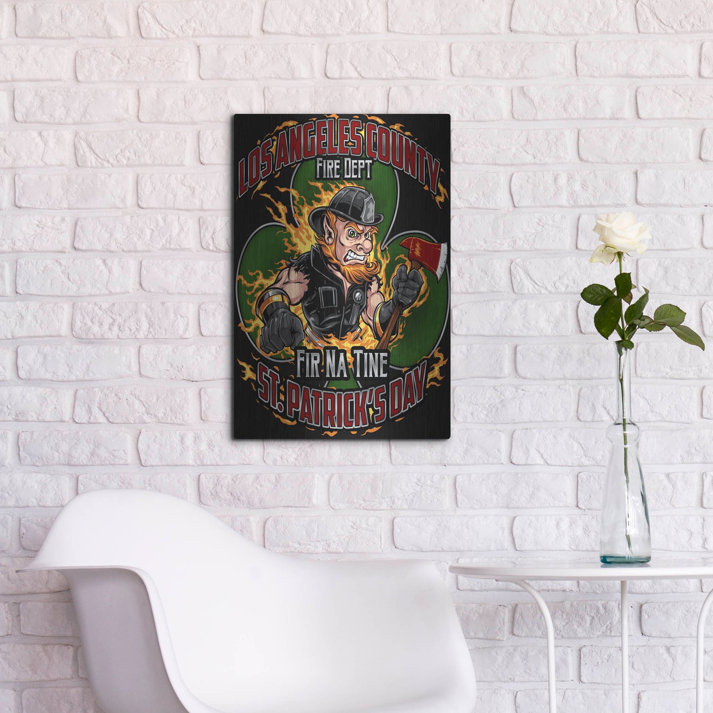 Luxe Metal Art 'Leprechaun fire-fighter 2016' by Flyland Designs, Metal Wall Art,16x24