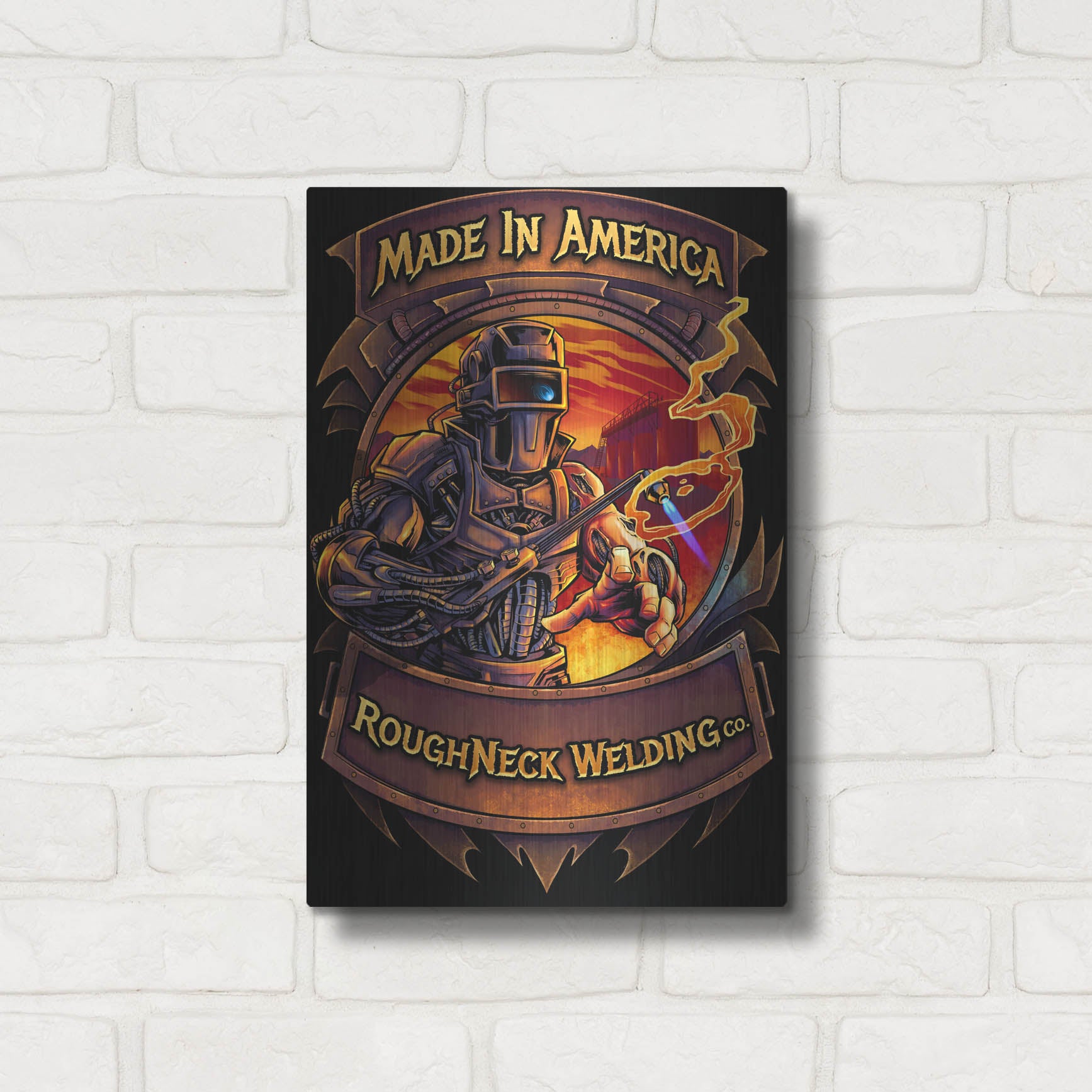 Luxe Metal Art 'Welding Cyborg' by Flyland Designs, Metal Wall Art,12x16