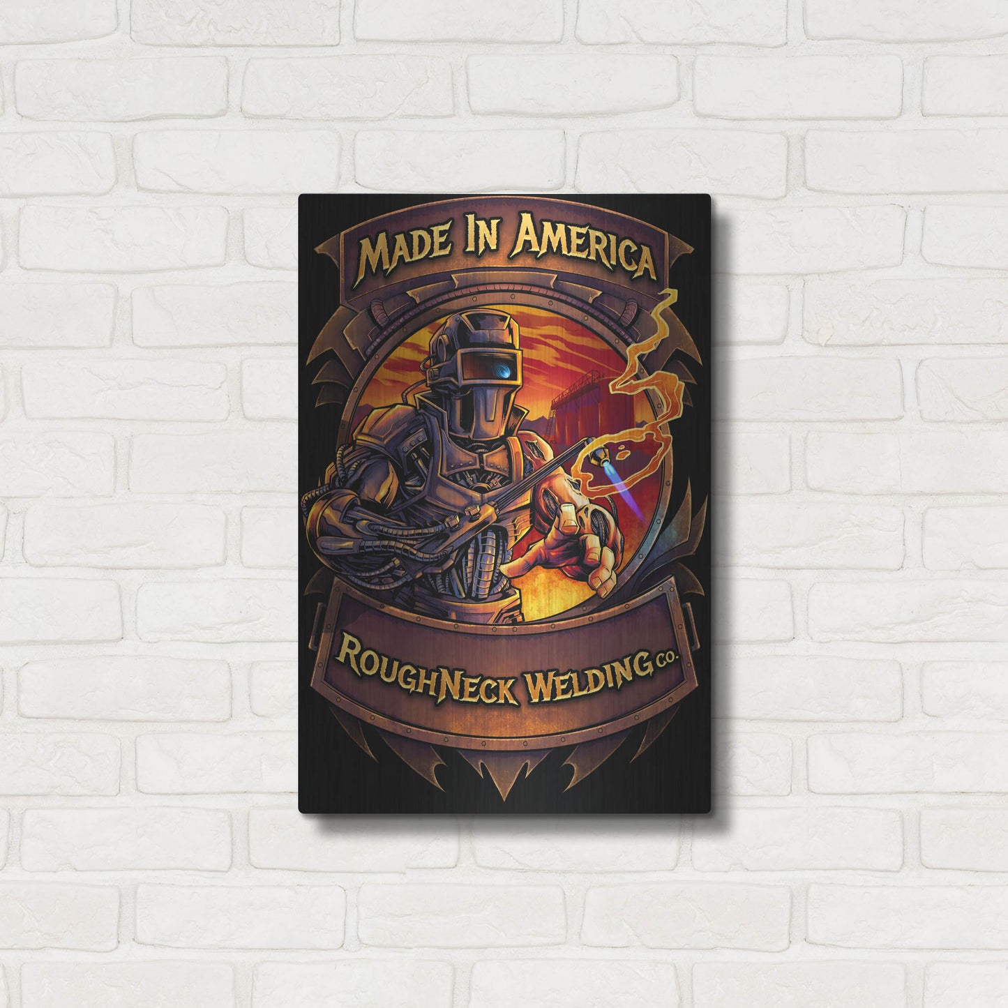 Luxe Metal Art 'Welding Cyborg' by Flyland Designs, Metal Wall Art,16x24