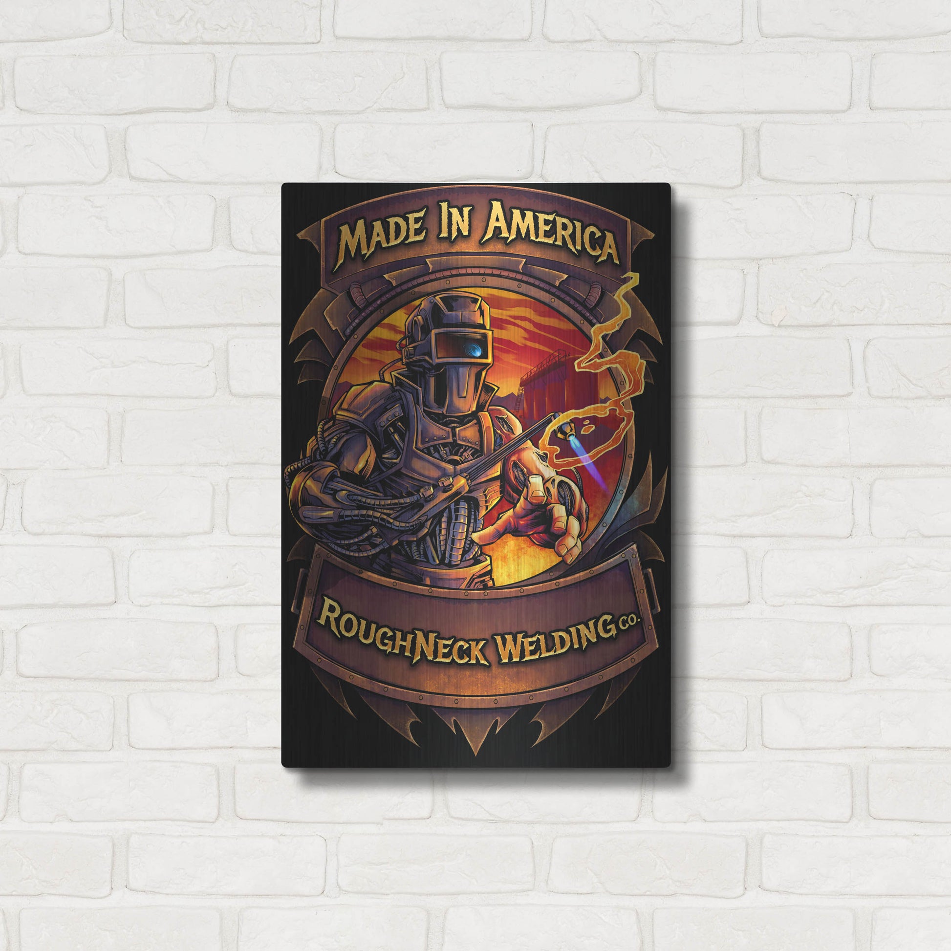 Luxe Metal Art 'Welding Cyborg' by Flyland Designs, Metal Wall Art,16x24