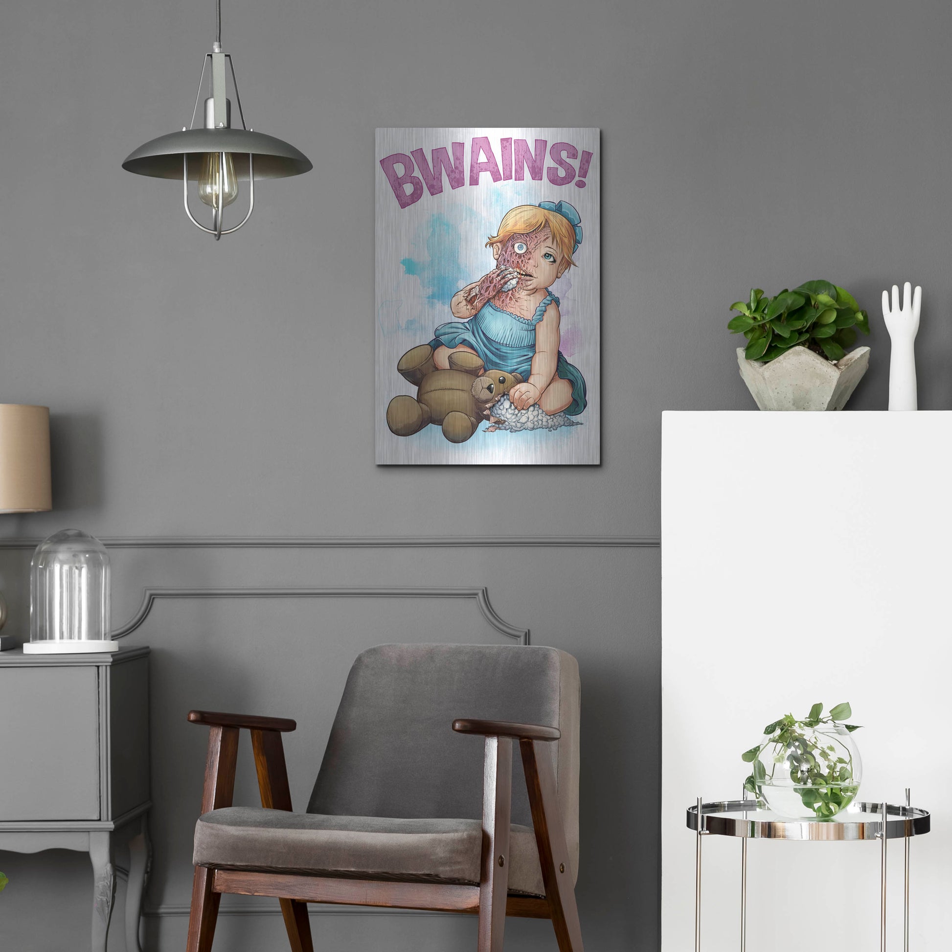 Luxe Metal Art 'Bwains DBH' by Flyland Designs, Metal Wall Art,16x24