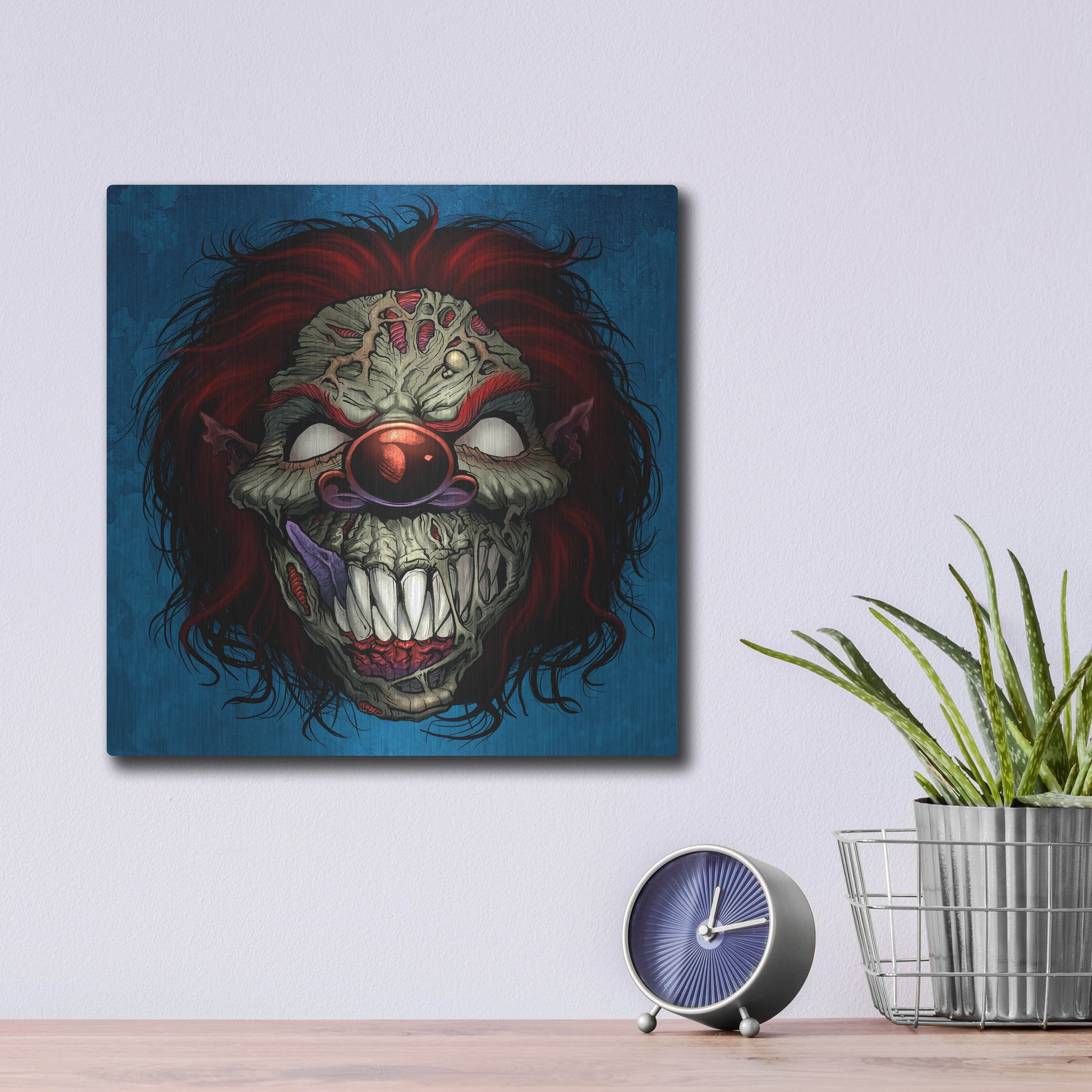 Luxe Metal Art 'Evil Clown 1' by Flyland Designs, Metal Wall Art,12x12