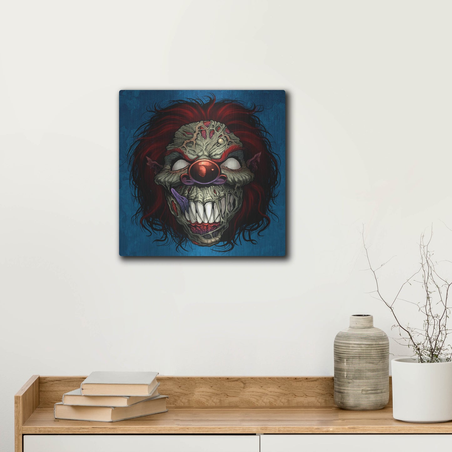 Luxe Metal Art 'Evil Clown 1' by Flyland Designs, Metal Wall Art,12x12