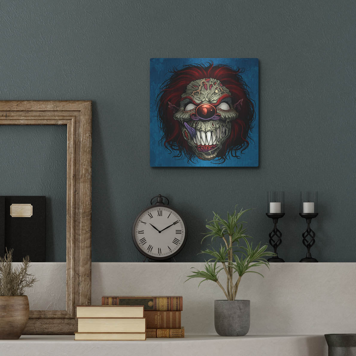 Luxe Metal Art 'Evil Clown 1' by Flyland Designs, Metal Wall Art,12x12