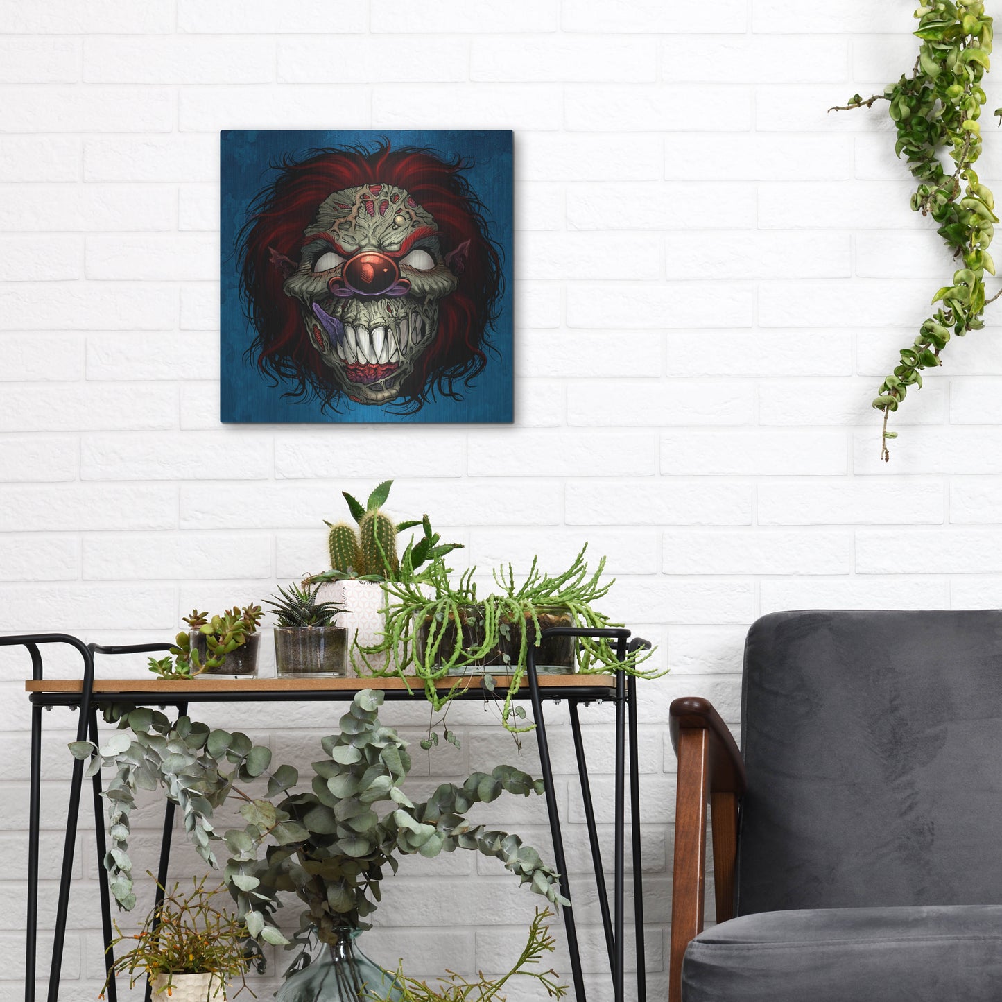 Luxe Metal Art 'Evil Clown 1' by Flyland Designs, Metal Wall Art,12x12