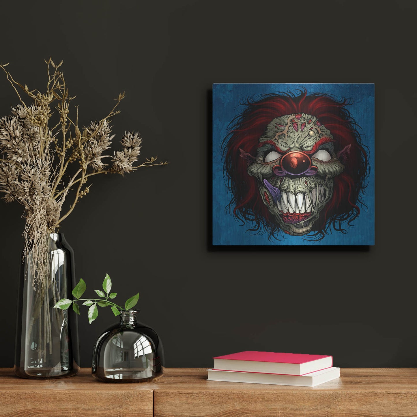 Luxe Metal Art 'Evil Clown 1' by Flyland Designs, Metal Wall Art,12x12