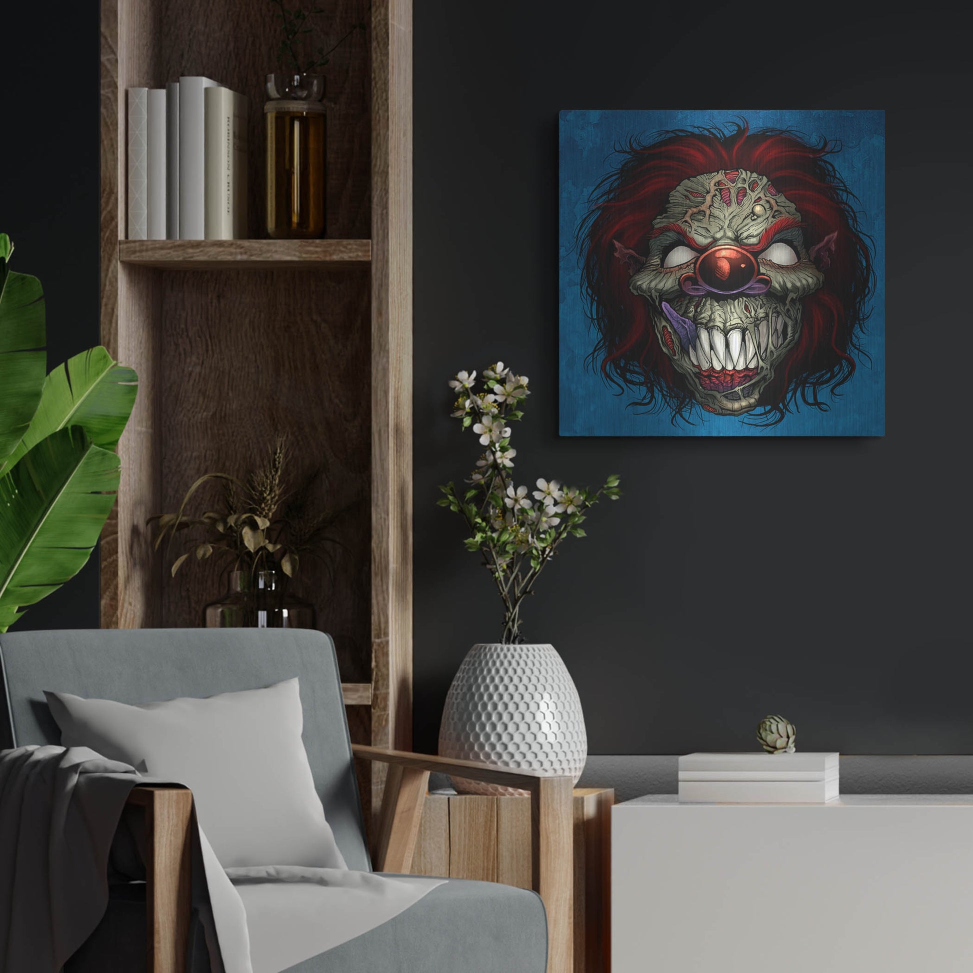 Luxe Metal Art 'Evil Clown 1' by Flyland Designs, Metal Wall Art,24x24