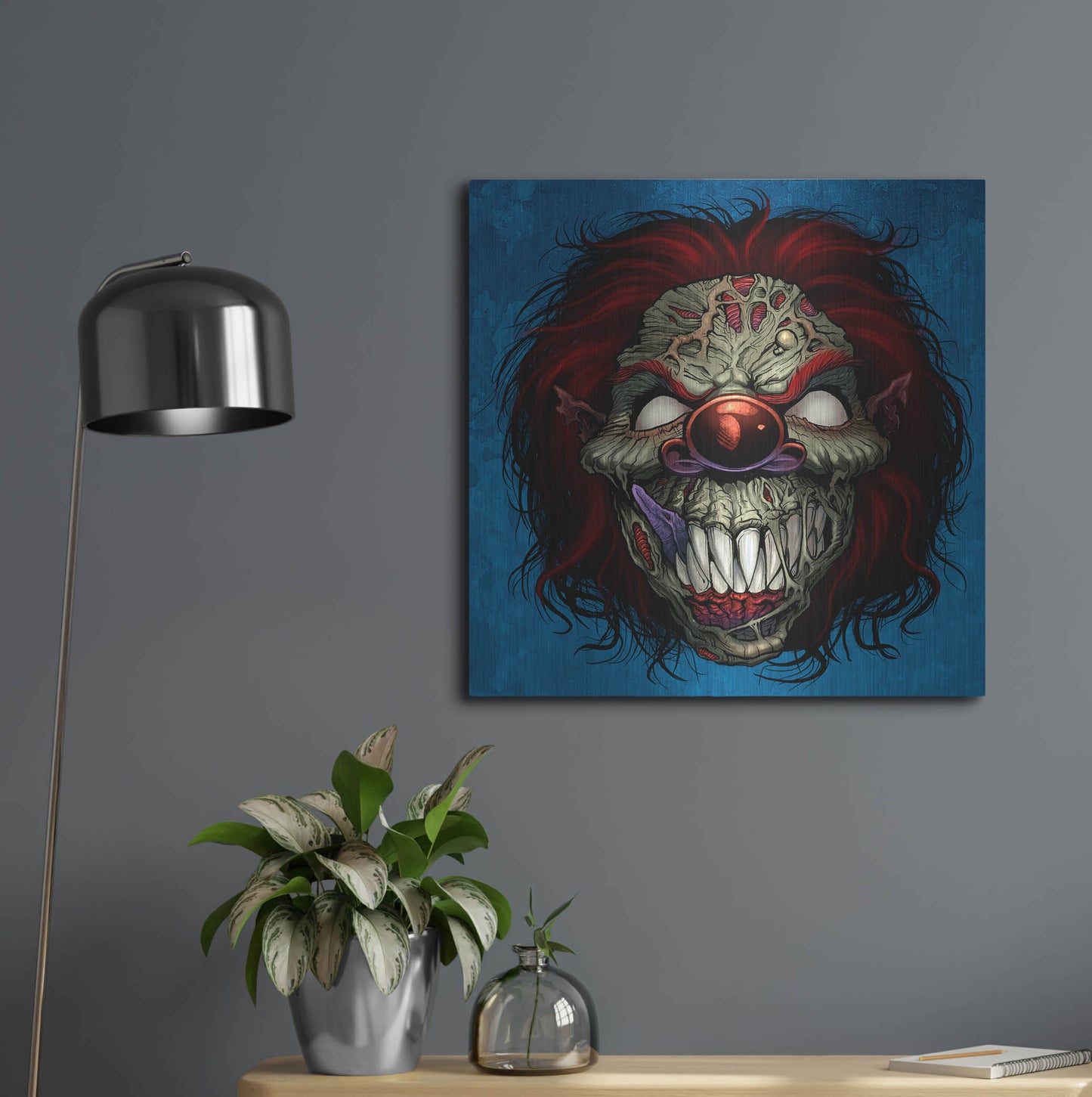 Luxe Metal Art 'Evil Clown 1' by Flyland Designs, Metal Wall Art,24x24