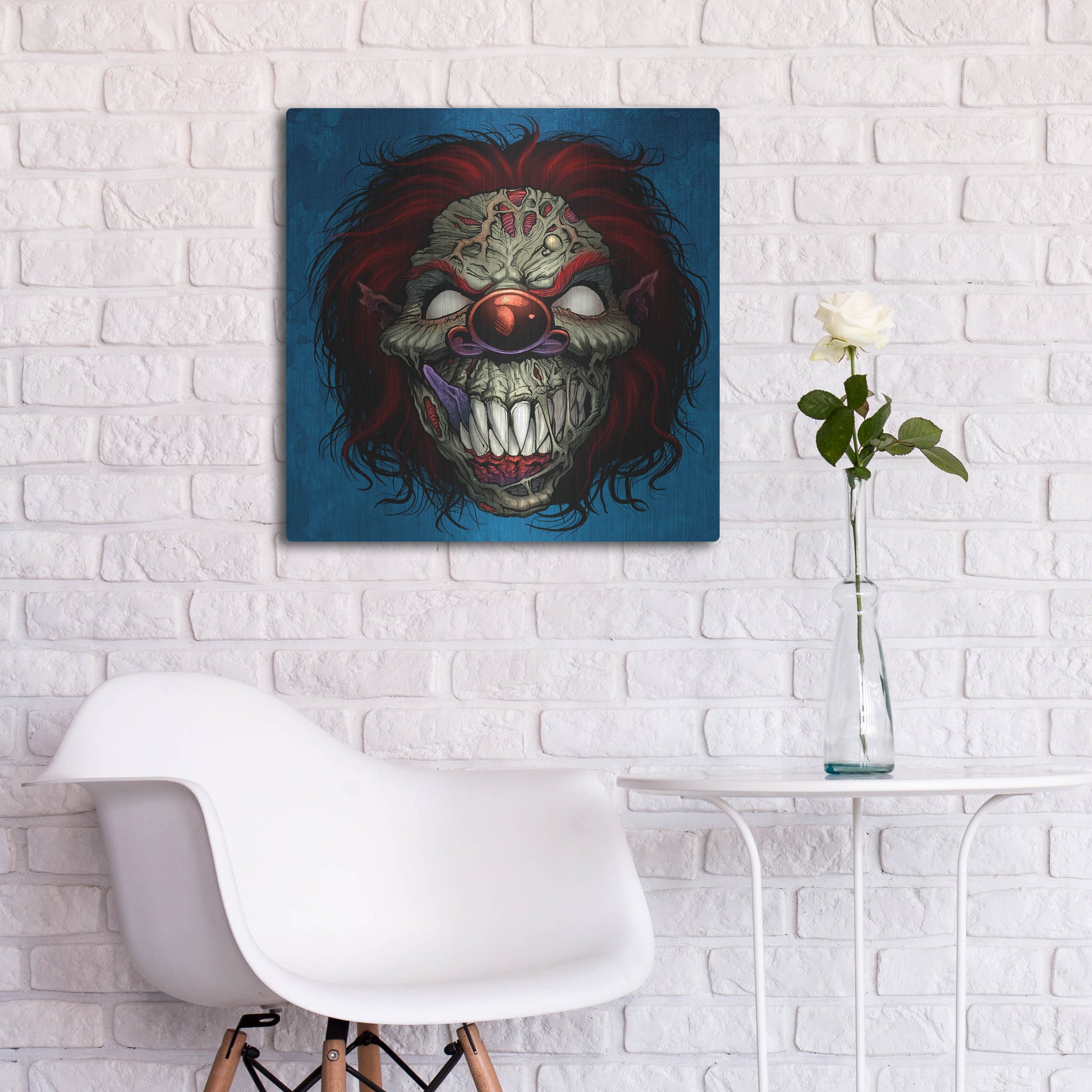 Luxe Metal Art 'Evil Clown 1' by Flyland Designs, Metal Wall Art,24x24