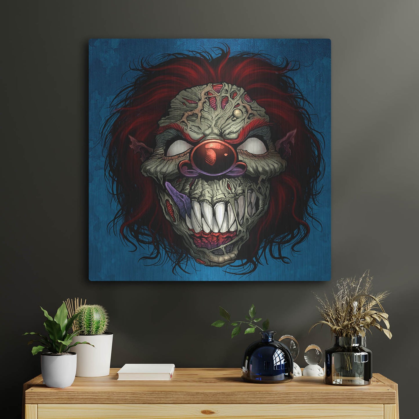 Luxe Metal Art 'Evil Clown 1' by Flyland Designs, Metal Wall Art,24x24