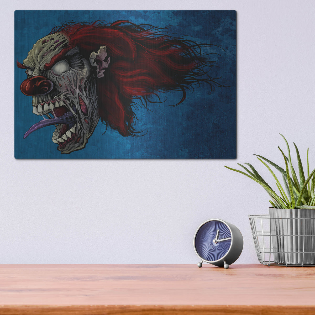 Luxe Metal Art 'Evil Clown 2' by Flyland Designs, Metal Wall Art,16x12