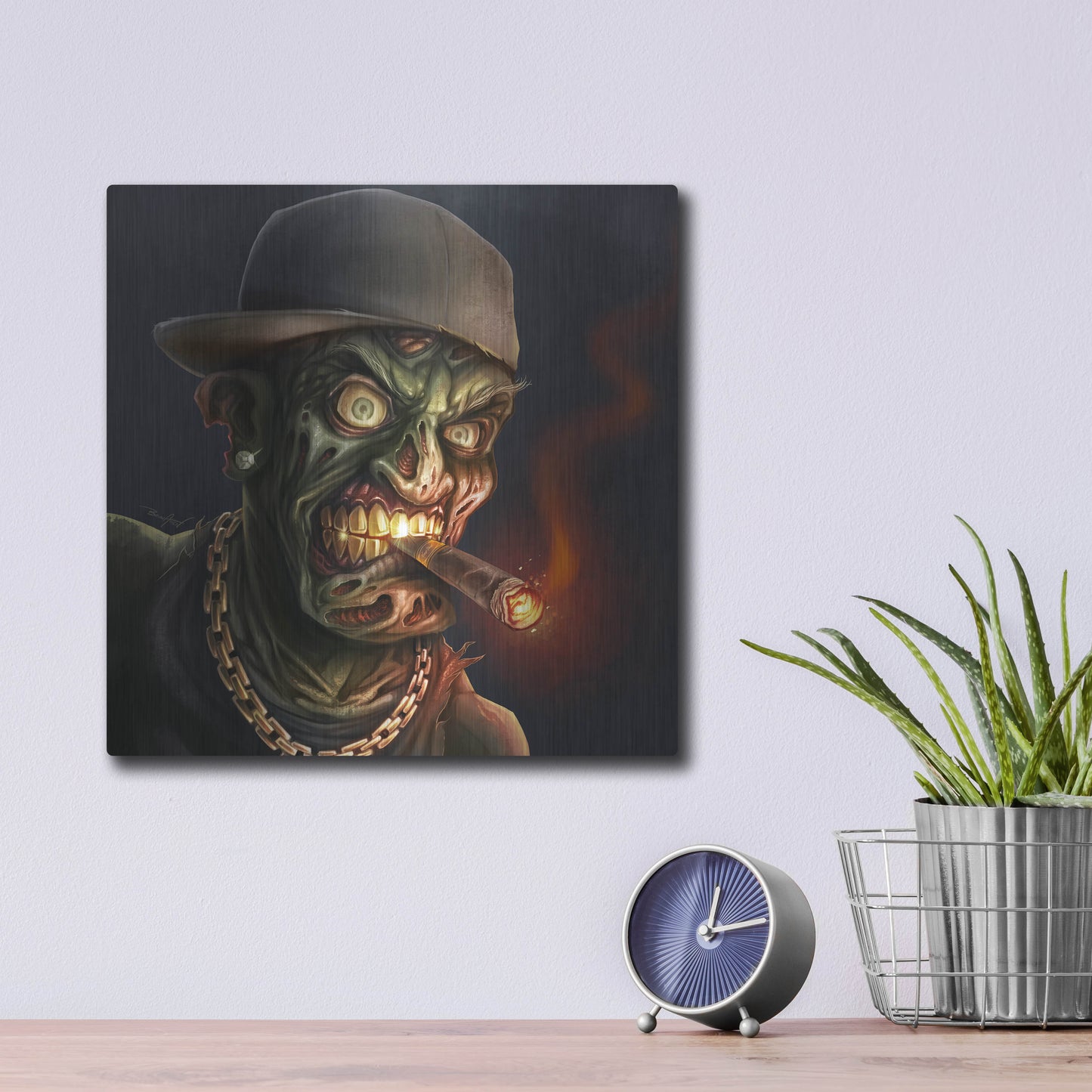 Luxe Metal Art 'Gangster Hip-Hop Zombie' by Flyland Designs, Metal Wall Art,12x12