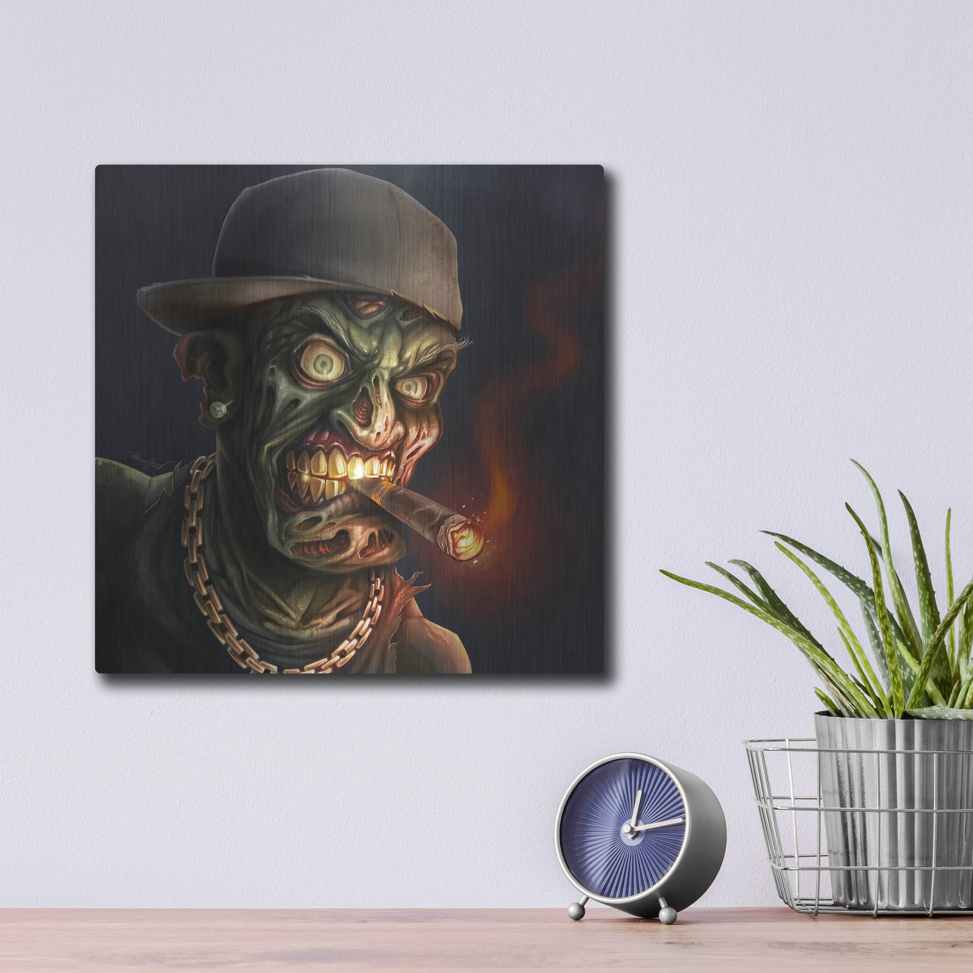 Luxe Metal Art 'Gangster Hip-Hop Zombie' by Flyland Designs, Metal Wall Art,12x12